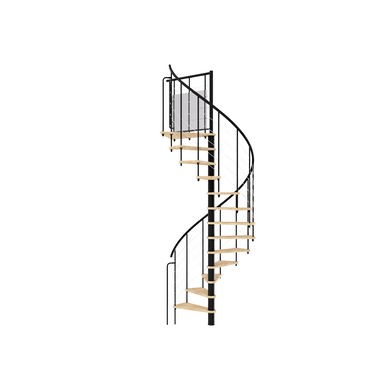 Escalier en colimaçon ENZO réversible avec rampe tubes inox, marches vernis incolore