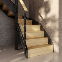 Escalier Esteban bois-métal quart tournant intermédiaire avec rampe Epure tubes | Lapeyre