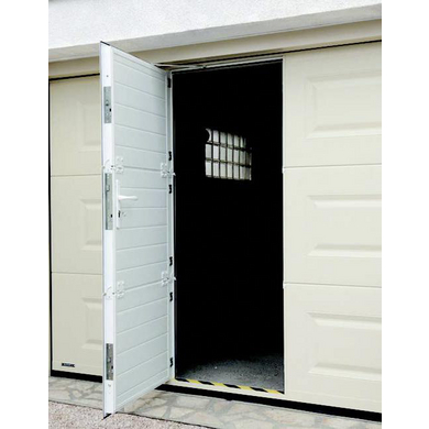 Porte de garage Antonin sectionnelle motif tiret avec portillon motorisée SOMFY - Extérieur