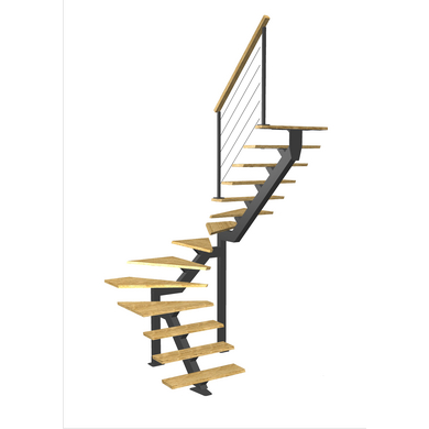 Escalier Elliot double quart tournant intermédiaire rampe Cubik câbles