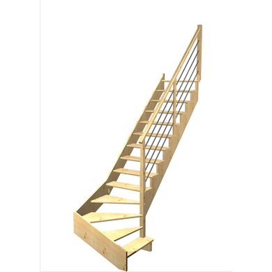 Escalier Ouessant quart tournant bas avec marche débordante rampe Régate tubes acier
