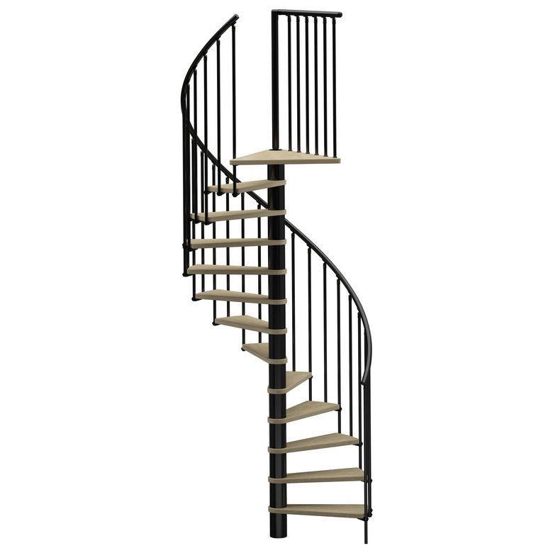 Escalier spirale Enzo avec rampe Eno marches vernis incolore reversible