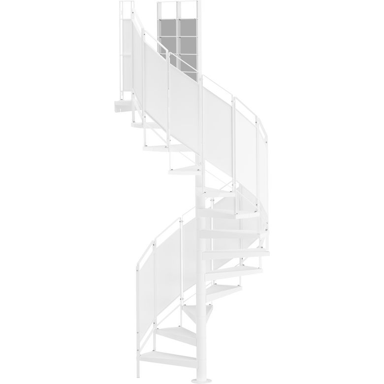Escalier spirale Edouard avec rampe Elonie marche acier reversible