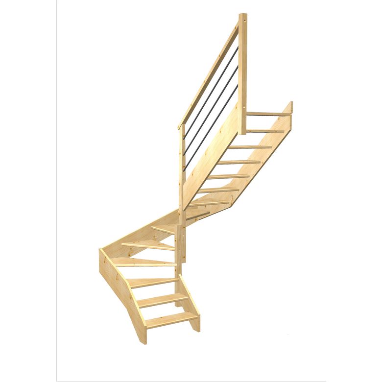 Escalier Aria double quart tournant intermédiaire rampe Régate tubes acier | Lapeyre
