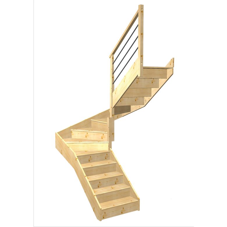 Escalier Faubourg double quart tournant intermédiaire rampe Régate tubes inox | Lapeyre
