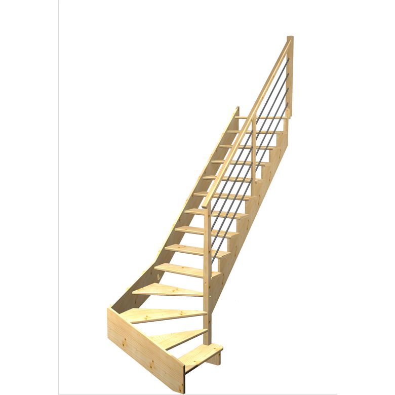 Escalier Ouessant quart tournant bas avec marche débordante rampe Régate tubes acier | Lapeyre