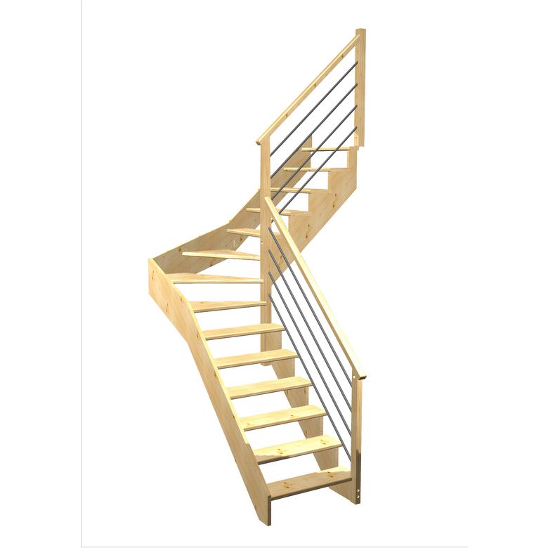 Escalier Ouessant quart tournant intermédiaire rampe Régate tubes acier | Lapeyre