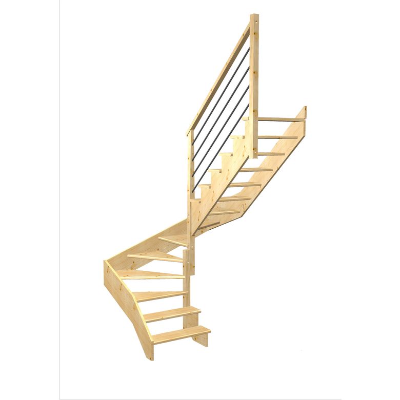 Escalier Ouessant double quart tournant intermédiaire rampe Régate tubes acier | Lapeyre