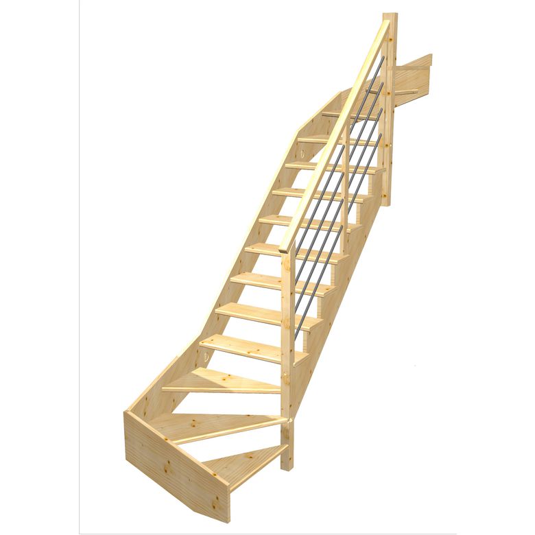 Escalier Ouessant double quart tournant haut & bas rampe Régate tubes acier | Lapeyre