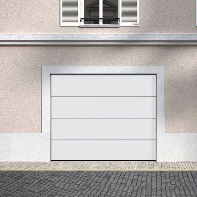 Porte de garage Alexandre sectionnelle motif contemporain avec portillon motorisée SOMFY - Lapeyre