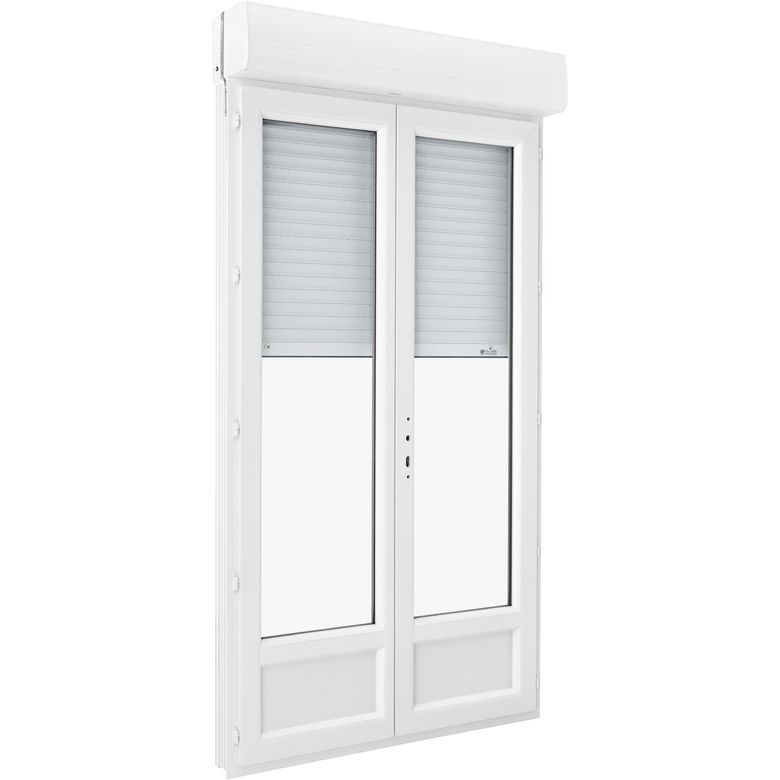 Porte-fenêtre Pria PVC 2 vantaux avec volet roulant intégré à clé  - Fenêtres - Lapeyre