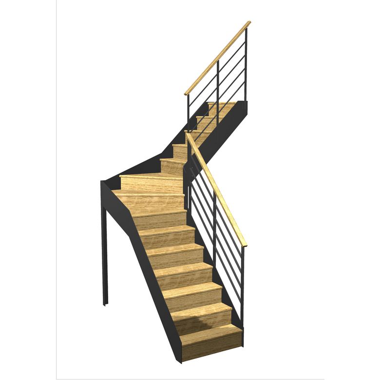 Escalier Esteban quart tournant intermédiaire rampe Fera main bois | Lapeyre